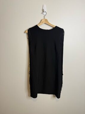 Taylor Black Fringe Shift Dress sleeve - Women size 10